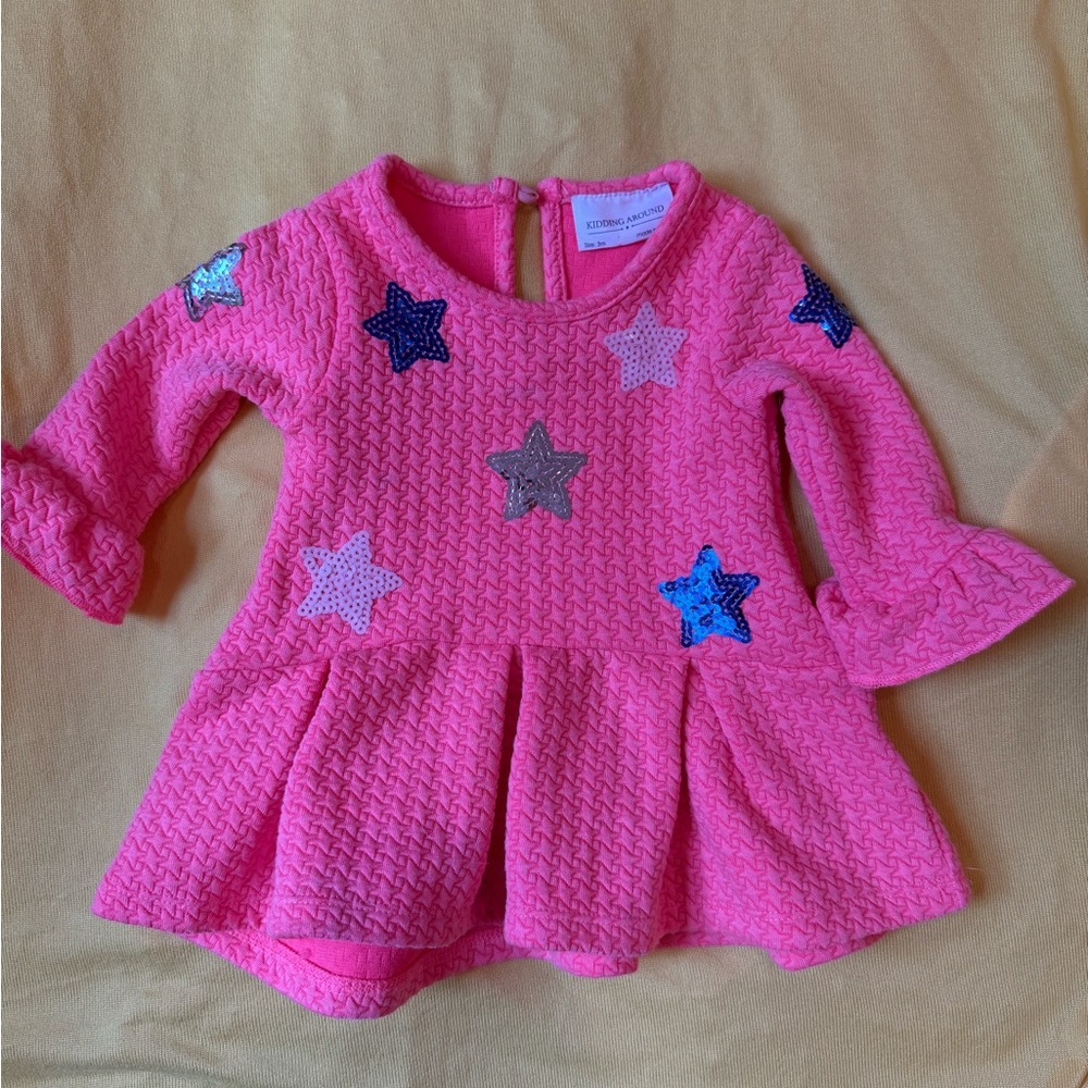 Pink Star Patterned Baby Dress Kidding Around